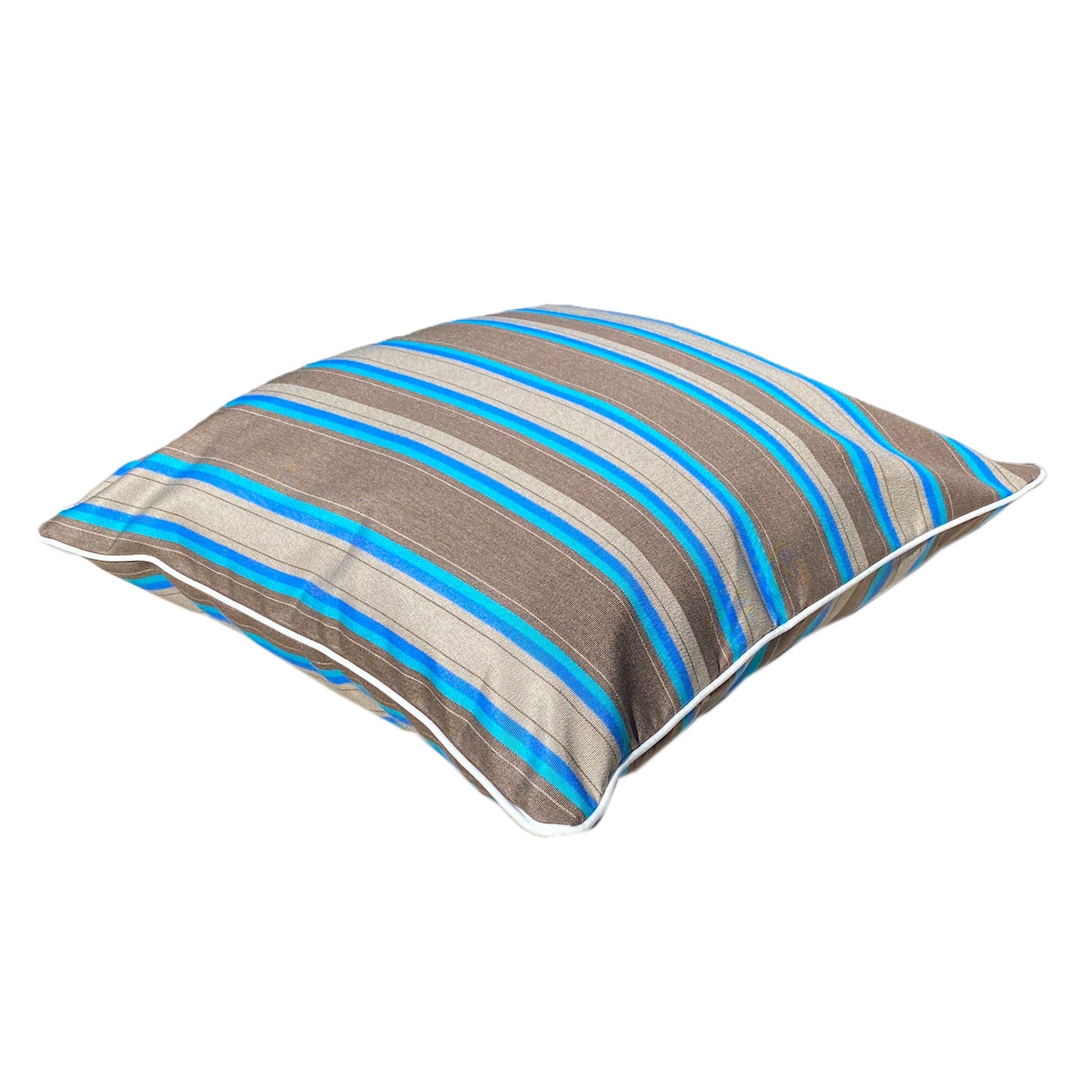 OUTDOOR KISSEN BLAU BRAUN GESTREIFT MIT MUSTER ,,BARBADOS'' MIT KEDEROutdoor Kissen