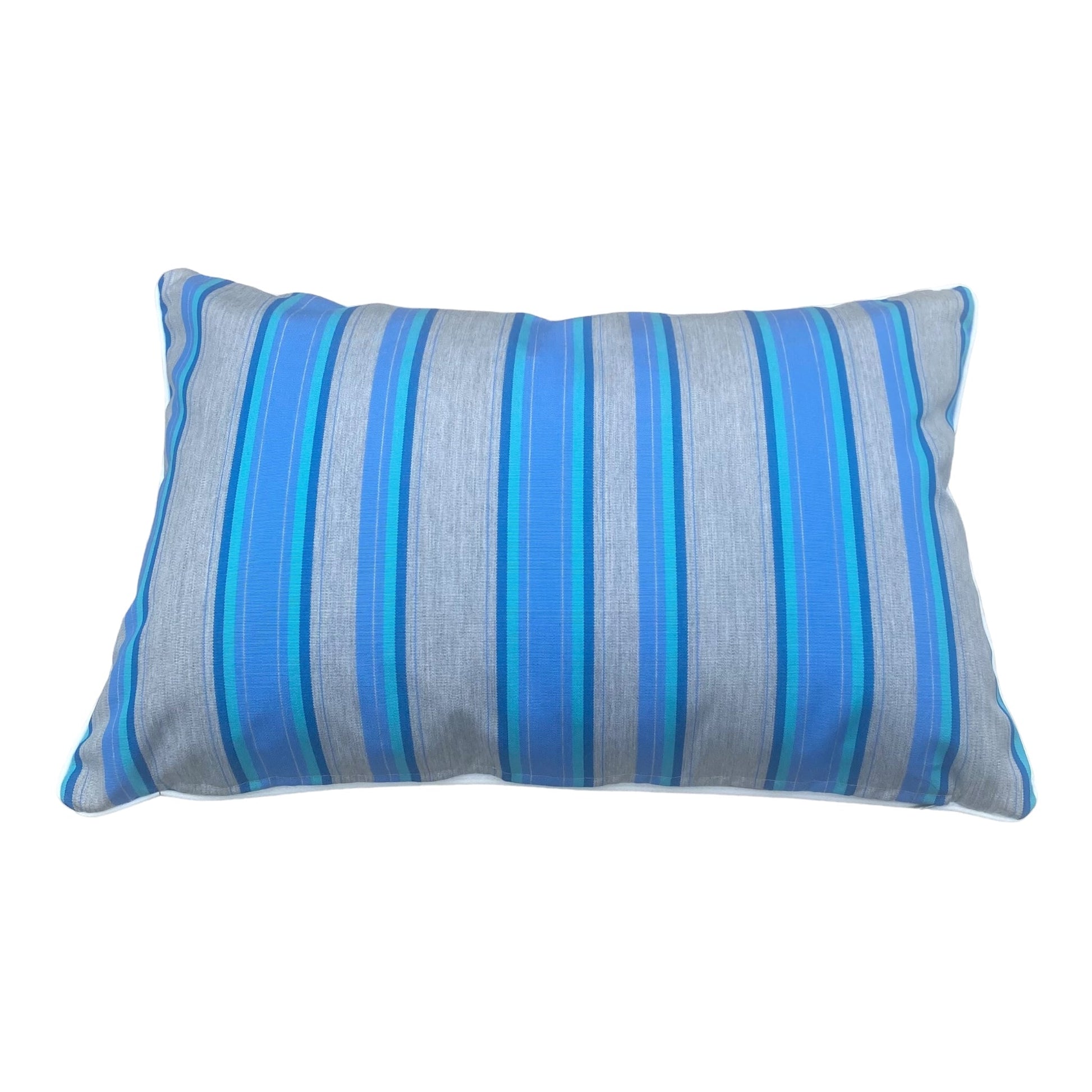 OUTDOOR KISSEN BLAU GRAU GESTREIFT MIT MUSTER ,,BAHAMAS'' MIT KEDEROutdoor Kissen